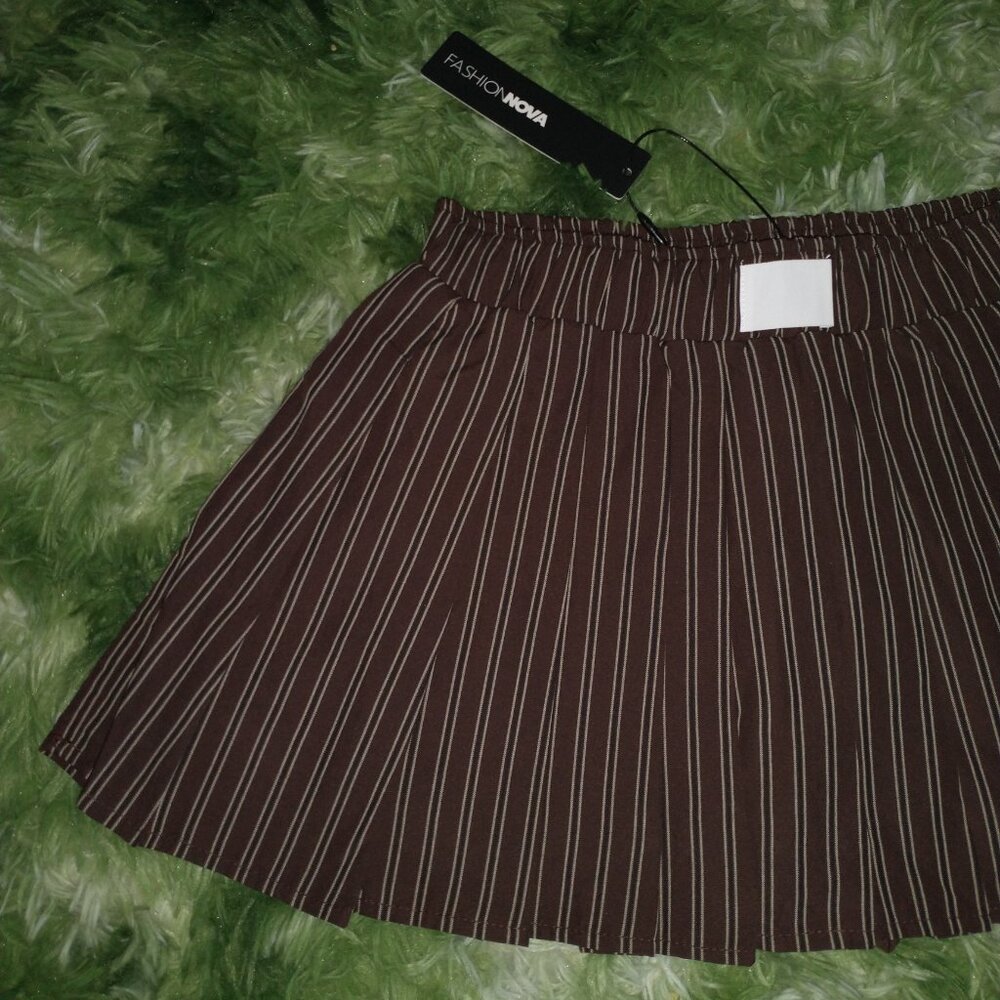 Pleated Boxer Stripe Skort, Brown